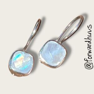 925 Sterling Silver Square Moonstone Earrings – Bezel Set – Hook Design